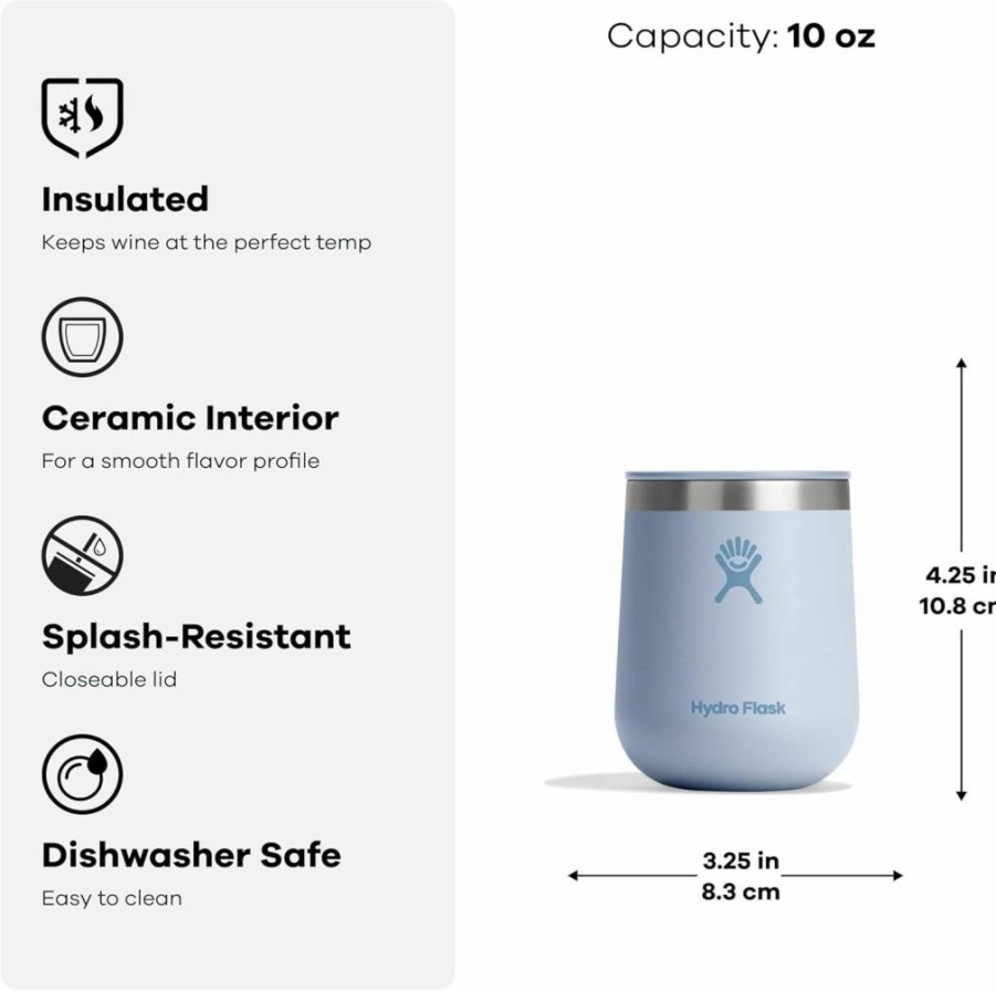 Hydro Flask 10 Oz Stemless Wine Tumbler - Insulated, Unbreakable Ceramic Cup with Lid - Birch Gray